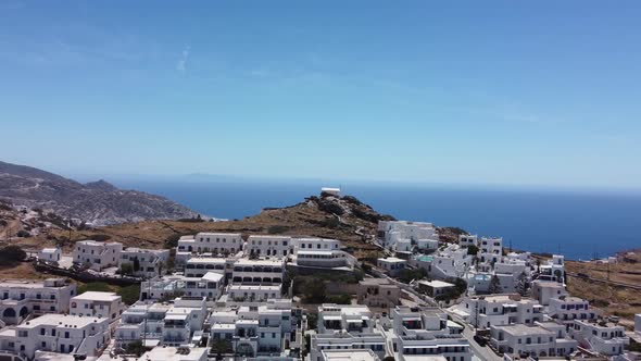 Chora village, Ios island, Greece. Aerial view