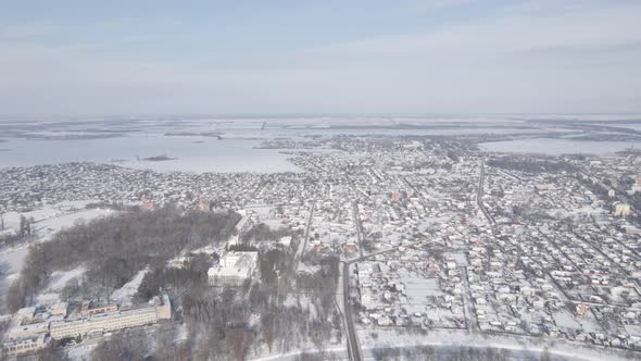 Air View From a Drone to the City of Nizhyn in Chernihiv in Winter