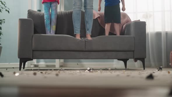 Family Drops Piggy Bank to Crash and Coins Scatter on Floor