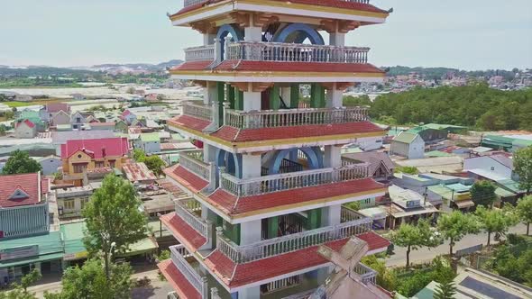 Drone Shows Modern Church Bell Tower in Asian Style