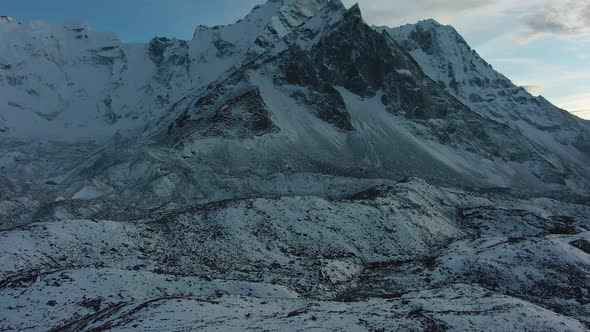 Ama Dablam Mountain at Sunset. Himalaya, Nepal. Aerial View