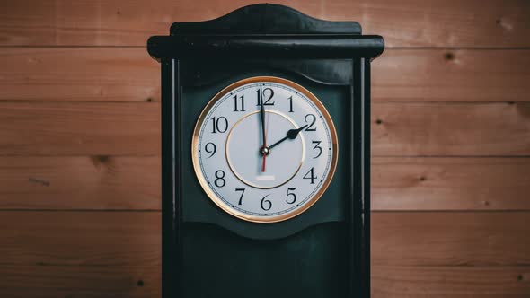 Timelapse of Vintage Clock with Full Turn of Time Hands at 2 AM or PM