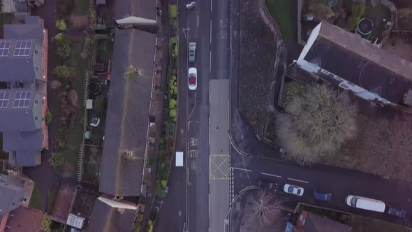 Aerial tracking shot along a busy road in Exeter