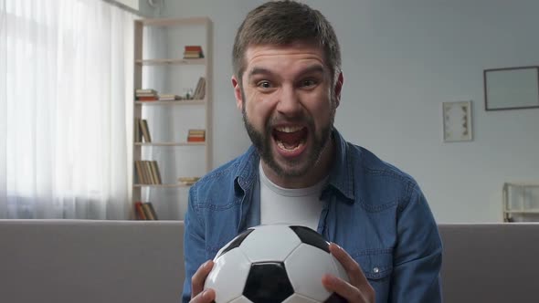 Football Fan Yelling Furiously, Rejoicing at Victory of National Team, Slow-Mo