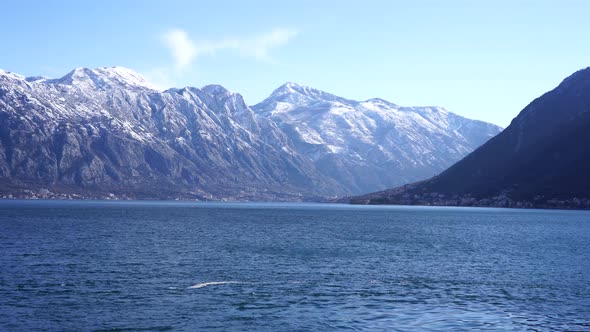 Snowcapped Mountain Peaks in Perast Montenegro