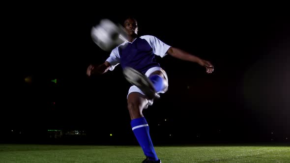 Soccer player kicking the ball 4k