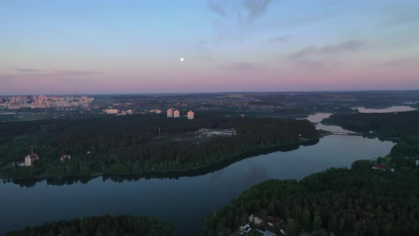 Top View of the Village of Zhdanovichi in the Forest Near the City of Minsk and the Drozdy Reservoir