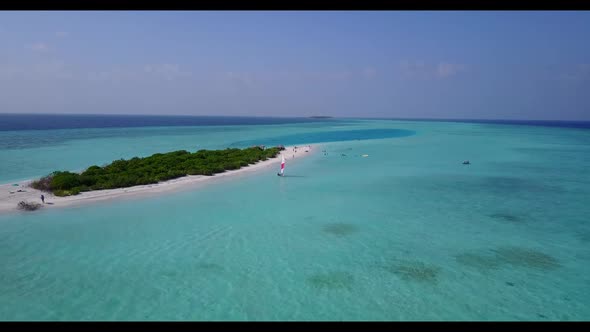 Aerial above nature of exotic tourist beach wildlife by transparent water and white sandy background