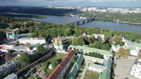 Aerial View of Kiev Pechersk Lavra Great Lavra Bell Tower Orthodox Monastery