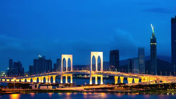 Macau Bridge Day To Night Time Lapse Of Macau China : 4k