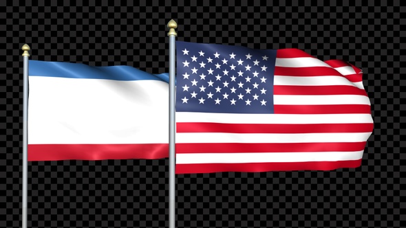 Crimea And United States Two Countries Flags Waving