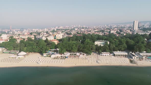4k aerial video of Varna city and the beach. The sea capital of Bulgaria.