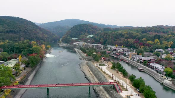 Aerial view 4k by drone of river in Uji City