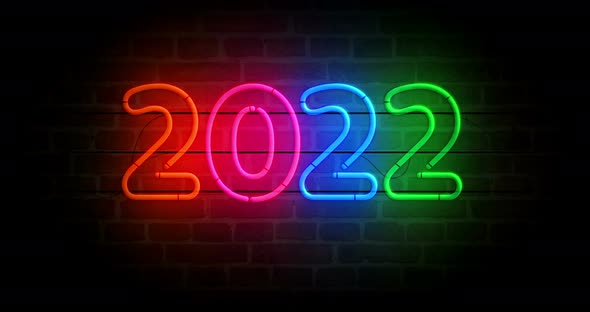 2022 year symbol neon on brick wall loop