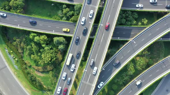 Aerial view of highway and overpass in city