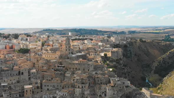 Aerial Drone flying over Matera - European Capital of Culture, Italy