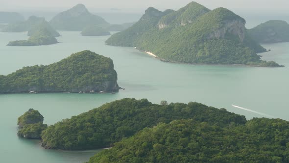 Bird Eye Panoramic Aerial Top View of Islands in Ocean at Ang Thong National Marine Park