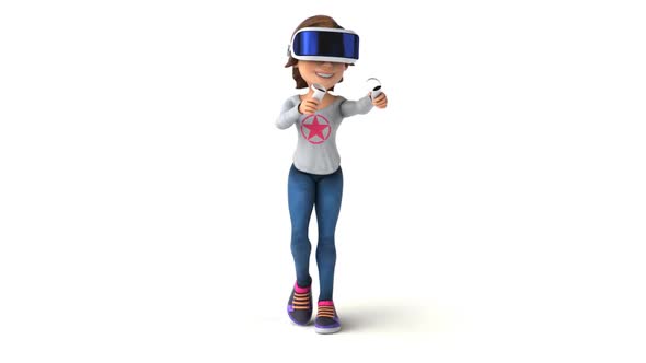 Fun 3D cartoon teenager girl with a VR Helmet alt