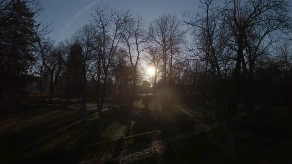 Aerial view of Buen Retiro Park in sunny winter morning Madrid, Spain