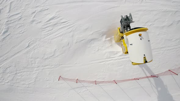 Livigno Italy February 21 2022 Snow Making Machine Snow Cannon at Ski Resort Livigno Italy at Winter