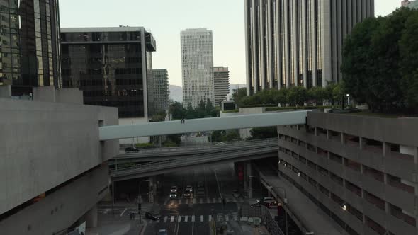 Bridges and Pedestrian Overpasses in Downtown Area of Los Angeles Big City in Urban Canyon Full of