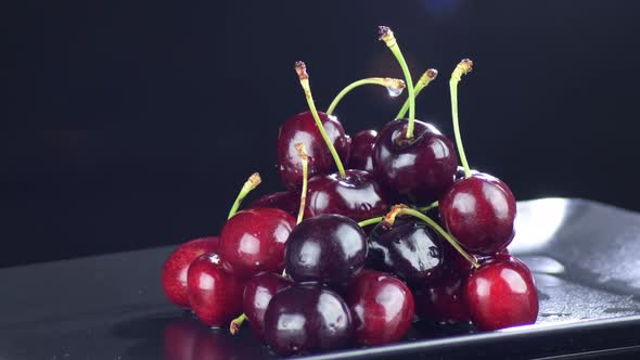 Cherries Fruit on a Black Tray