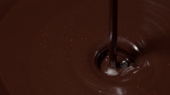 Pouring Premium Dark Melted Hot Chocolate Process of Making Confectionery Sweet Desserts Icing