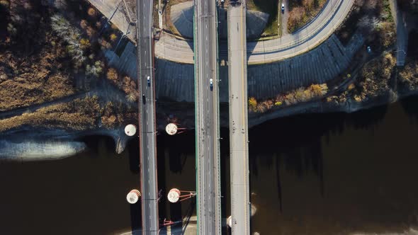 a Large Automobile Bridge Over the River From a Bird'seye View