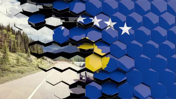 Kosovo Flag Hexagon Transition - 4K Resolution