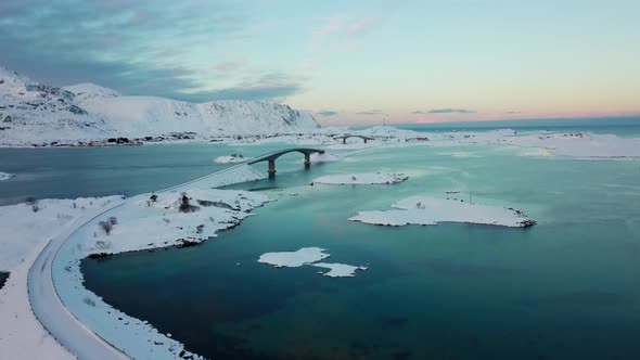 Bridge over frozen sea water