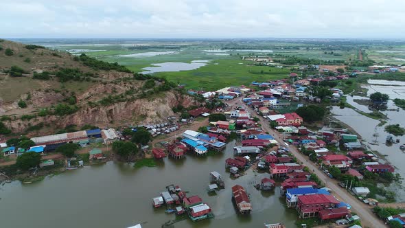 Farming and fishing village near Siem Reap in Cambodia seen from the sky