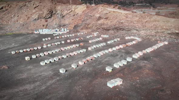 Bee hives, aerial drone view