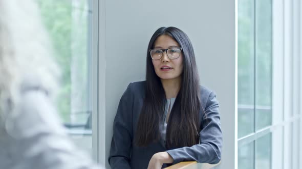 Beautiful Businesswoman Chatting with Colleague