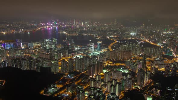 Timelapse Hong Kong City District with Orange Overpass Roads