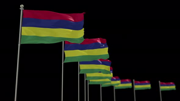 Mauritius Row Of Flags Animation Include Alpha Channel alt