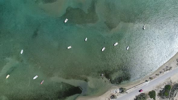 Kolimpithres beach on Paros island in the Cyclades in Greece viewed from the sky