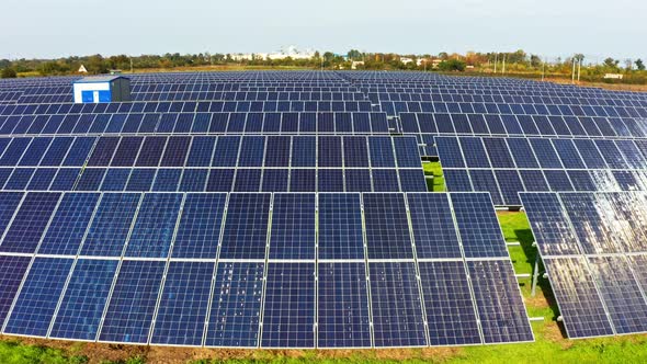 Large Solar Power Plant on a Picturesque Green Field in Ukraine