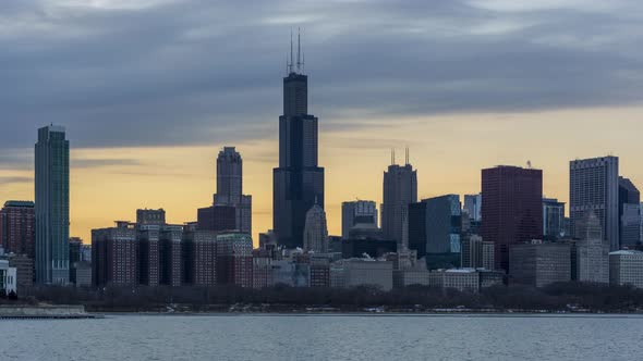 Chicago Skyline - Sunset Time Lapse