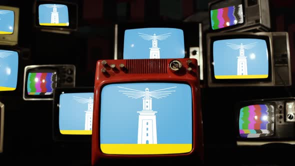 Flag of Alexandria Governorate, Egypt, on Retro TVs.