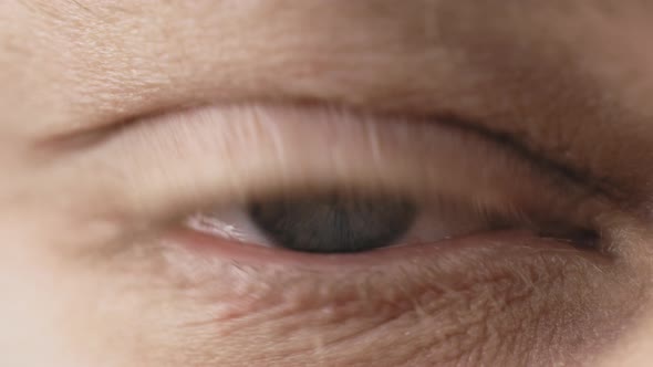 Close Up Shot of Eye Opening with Beautiful Blue Iris