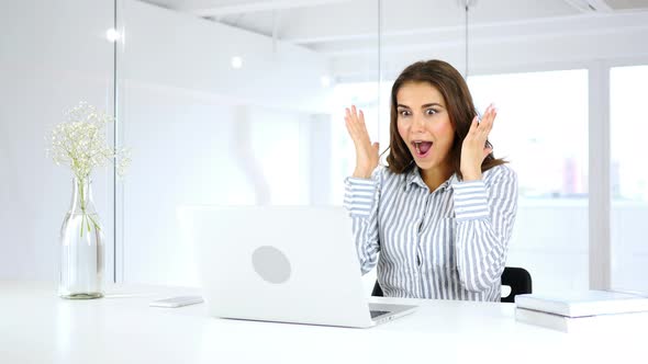 Amazed Young Hispanic Woman Gesturing Shock, Success