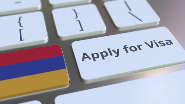 APPLY FOR VISA Text and Flag of Armenia on the Buttons
