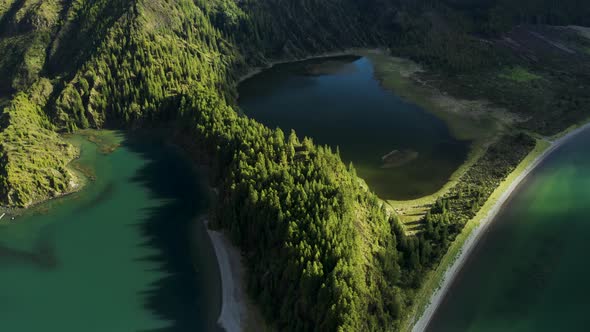 Aerial View of Agua de Alto and Lagoa do Fogo, Azores, Portugal.