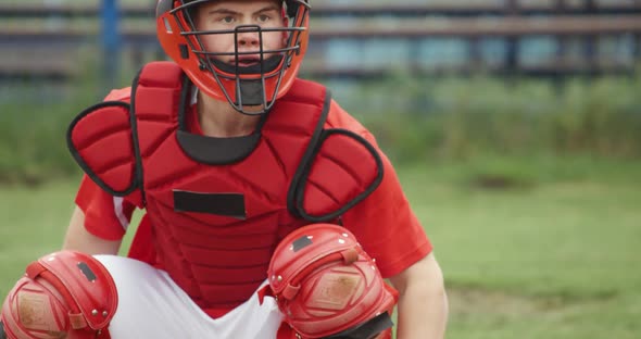 College Sports, Baseball Catcher Teenage Catches a Fastball,  Slow Motion