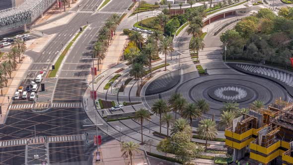 View of Intersection with Many Transports in Traffic Timelapse Aerial