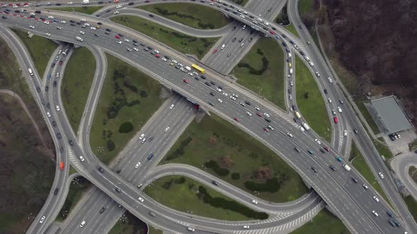 Aerial View From a Drone to a Road Junction in the City