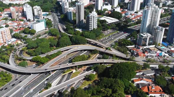 Road Junction Sao Paulo, Brazil (Aerial View, Panorama, Drone Footage)