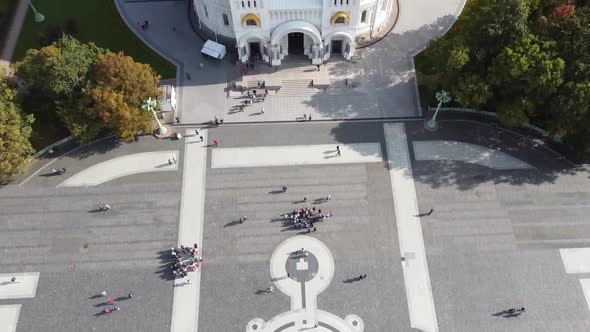 Aerial View of Orthodox Naval Cathedral of St. Nicholas. Built in 1903-1913. Kronshtadt, St