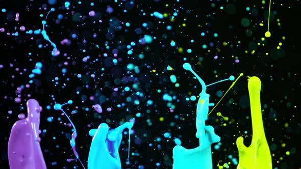 Colorful Splashing Paint in Super Slow Motion. Shooted with High Speed Cinema Camera at 1000Fps