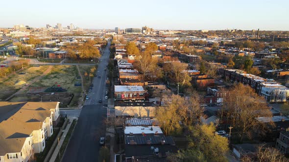 Urban Streets and Buildings in City of St. Louis, Missouri. Aerial